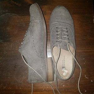 Grey suede Oxford style flats